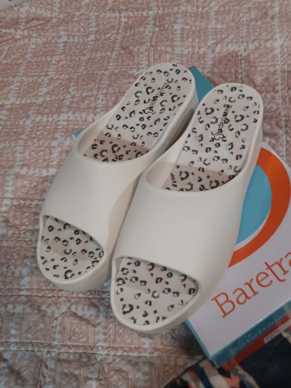 White Slip-On Leopard Insole Slide Sandals